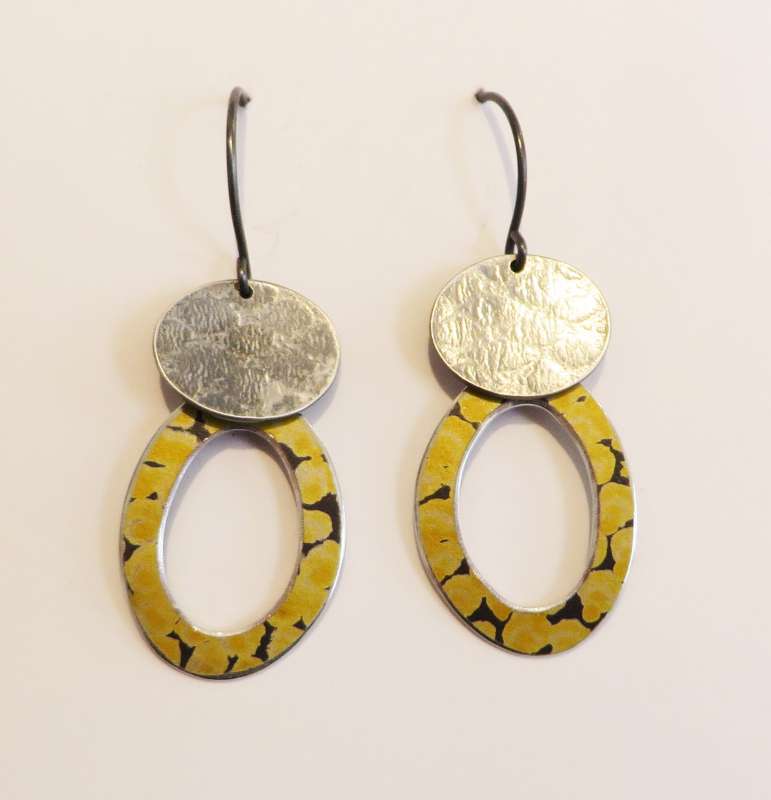 Textured Silver and Yellow Spotty Hoop Earrings